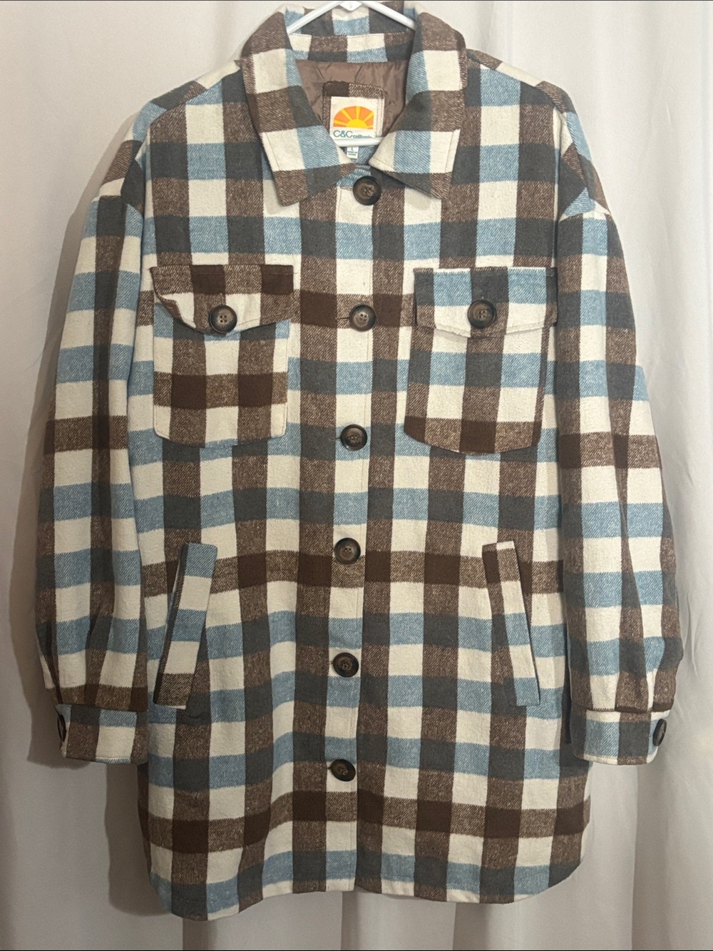 C&C California Checkered Flannel Oversized Barn Coat Size Large NWOT